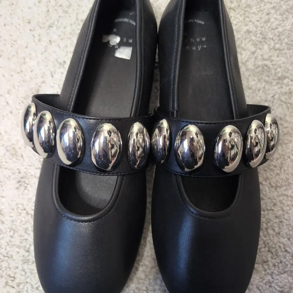 Black Mary Jane Flats with Silver Studs Gothic